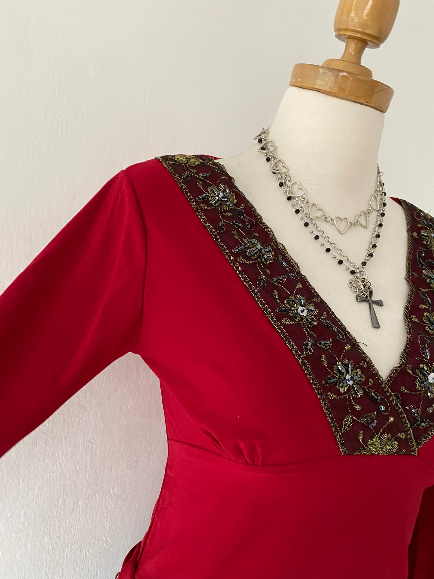 Bell-sleveed burgundy top
