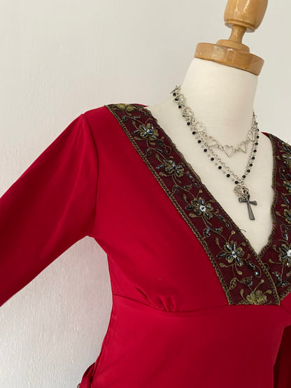 Bell-sleveed burgundy top