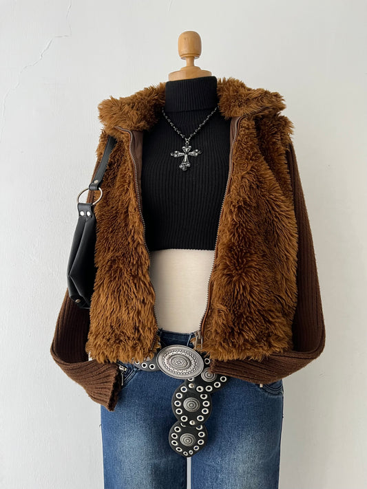 Brown jacket with plush and wool