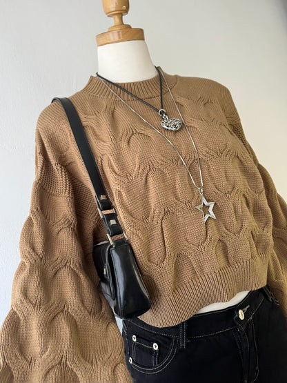 Wide-sleeved braided design sweater