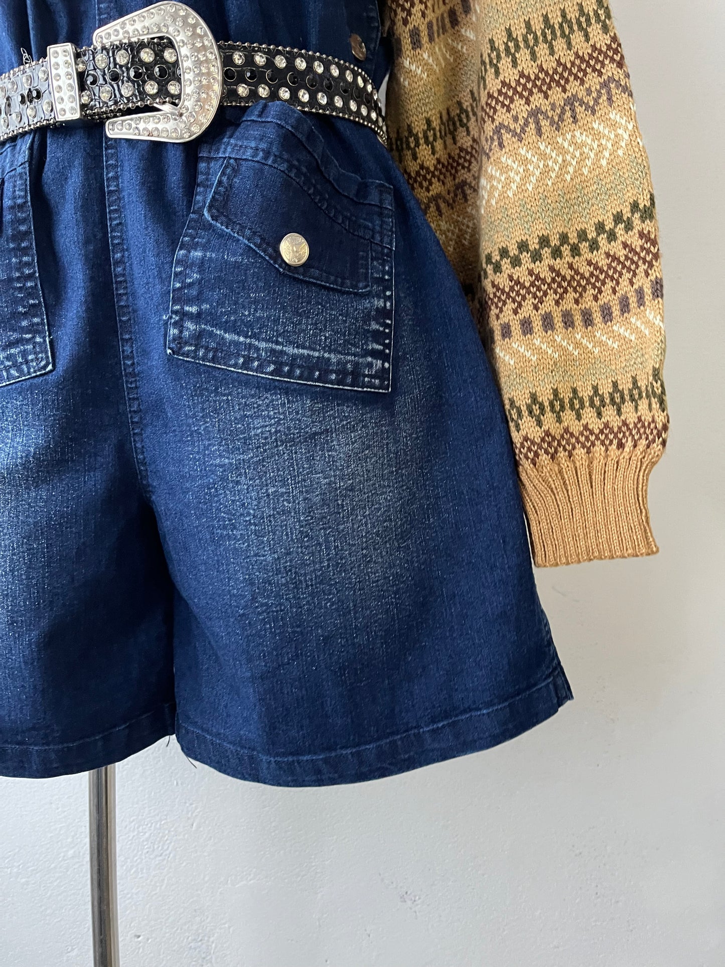 Denim short overalls