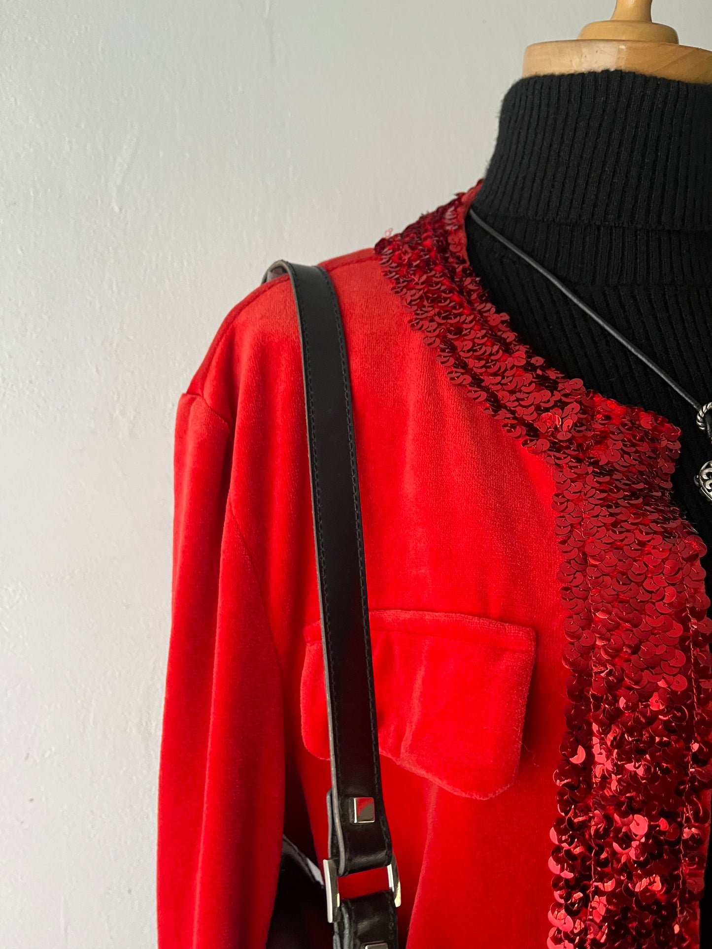 Red cardigan with sequins