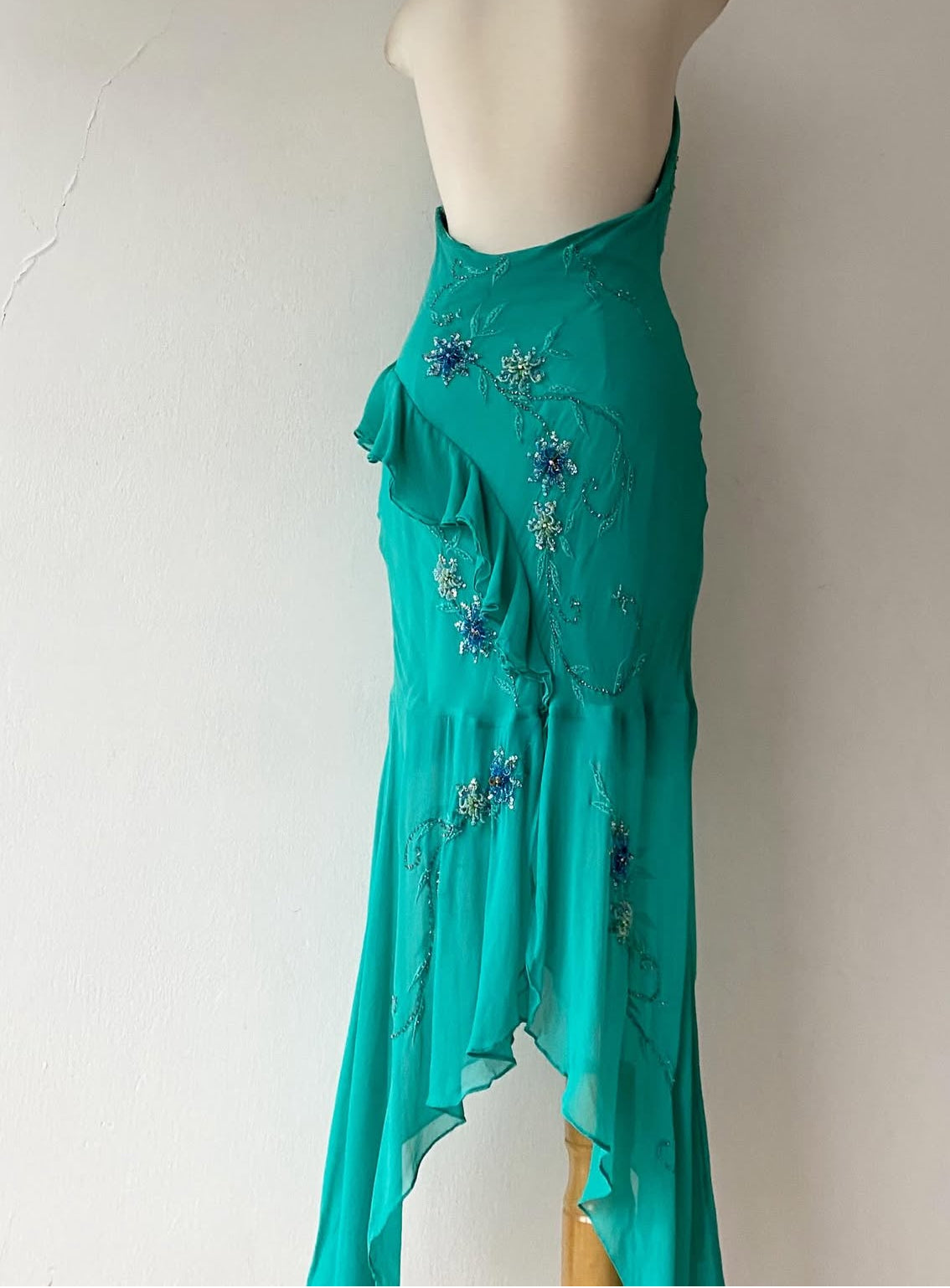 Turquoise silk dress with sequins