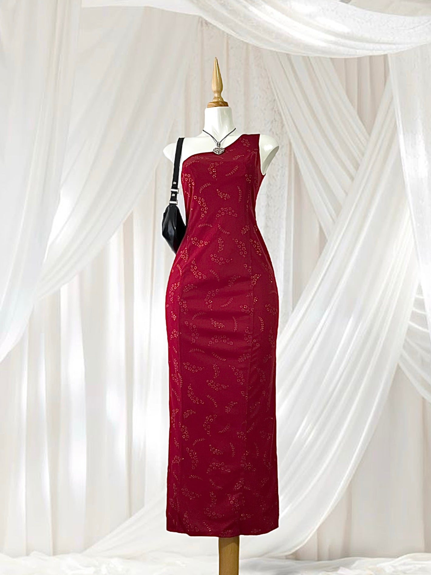 Adorable one-shoulder burgundy dress