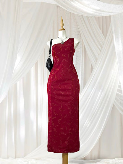 Adorable one-shoulder burgundy dress