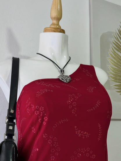 Adorable one-shoulder burgundy dress