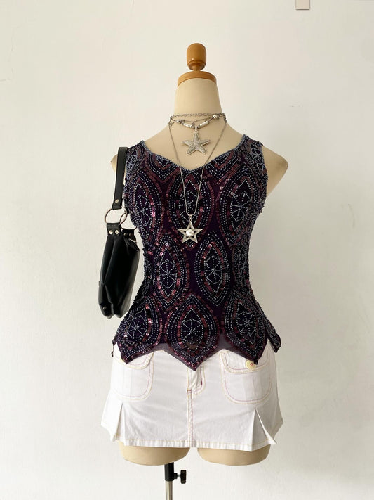 Purple sequin embroidery top