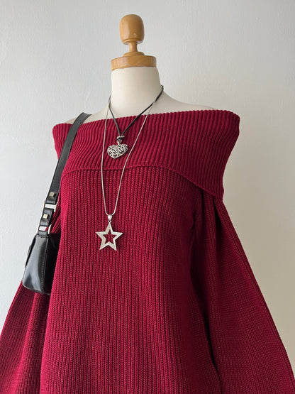 Off shoulder sweater with flared sleeves