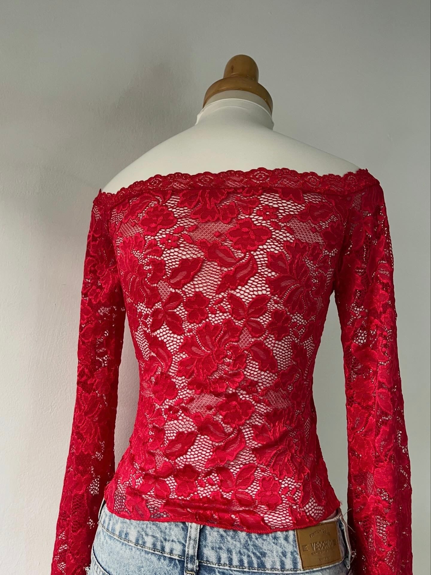 Off shoulder lace top with wide sleeves