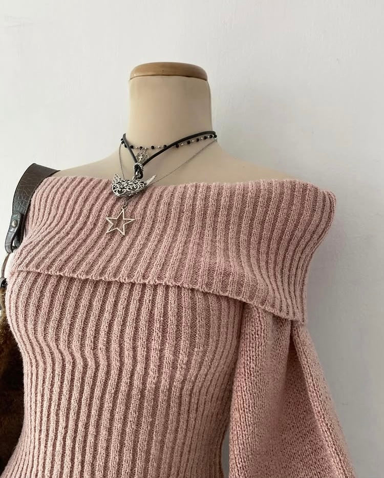 Off shoulder sweater -rosewood