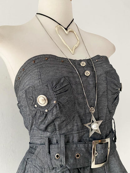 Gray grunge top with belt
