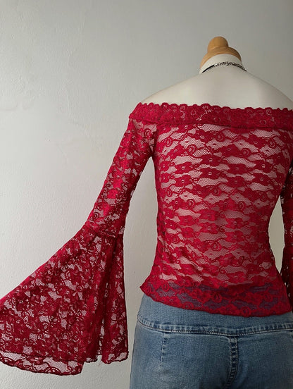 Lace flared sleeve top