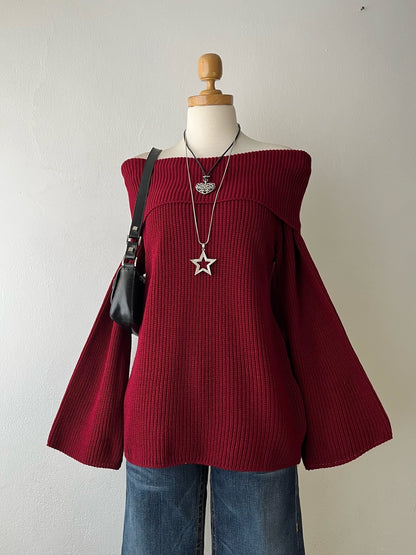 Off shoulder sweater with flared sleeves