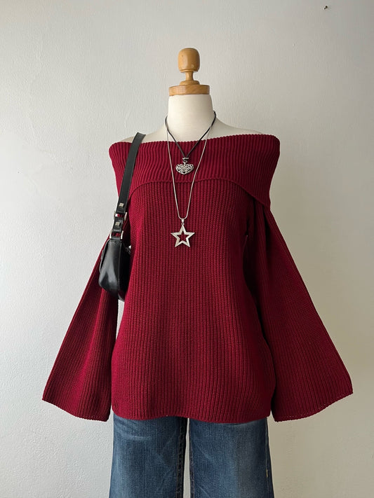 Off shoulder sweater with flared sleeves