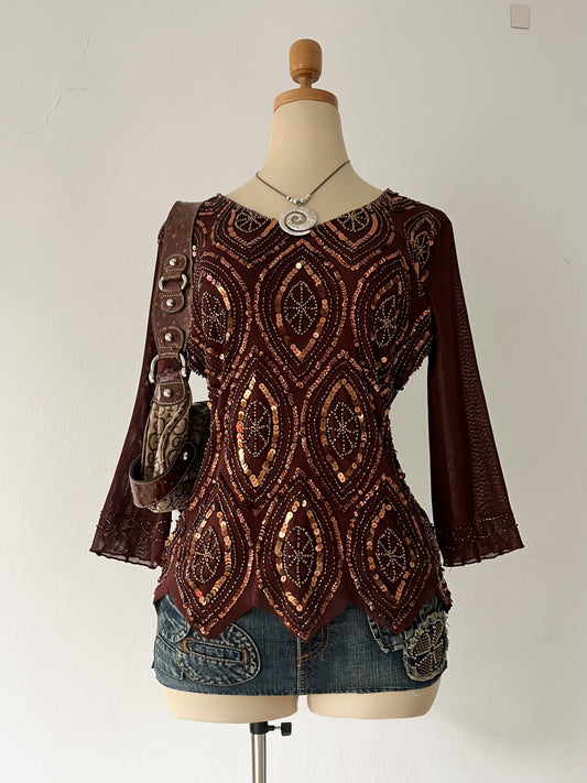 Brown sequin top