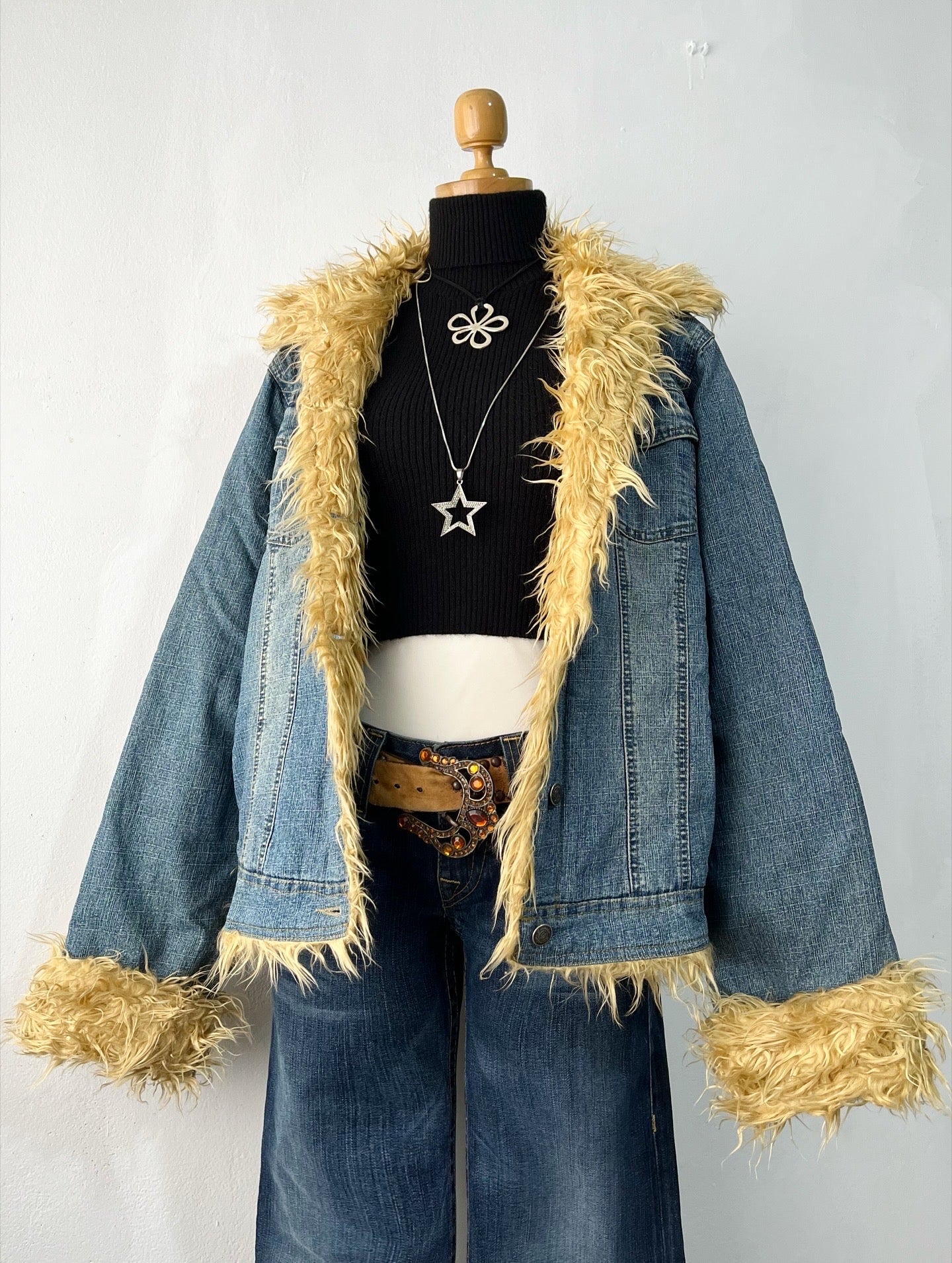 Oversized denim jacket with quilted lining