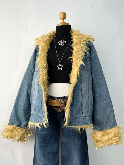 Oversized denim jacket with quilted lining