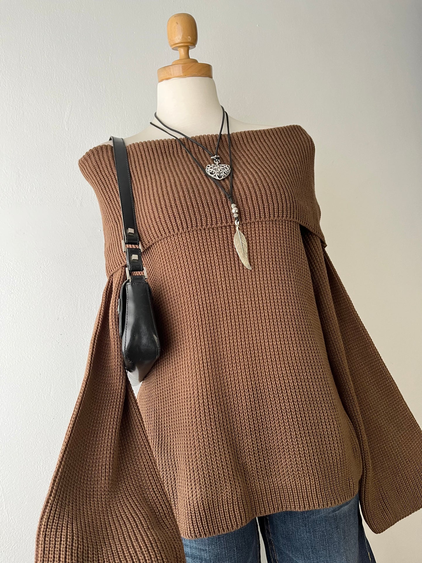 Off-the-shoulder sweater with wide sleeves