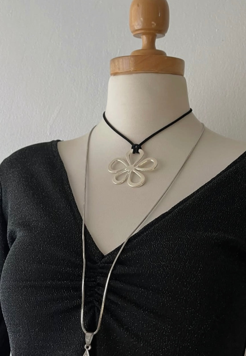 Bell-sleeved top with silver sparkles