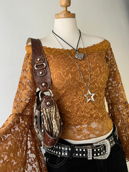 Off shoulder lace top with wide sleeves