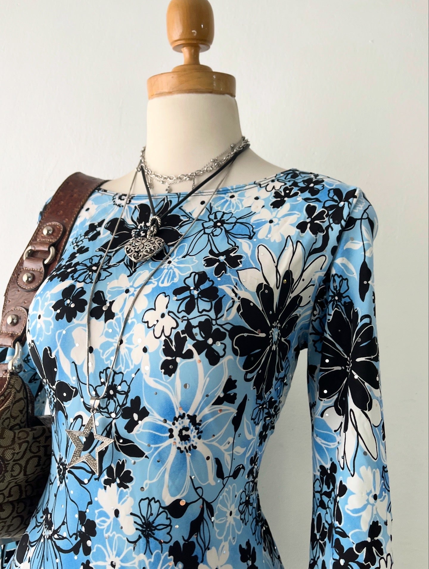 Y2k top with silver appliqués