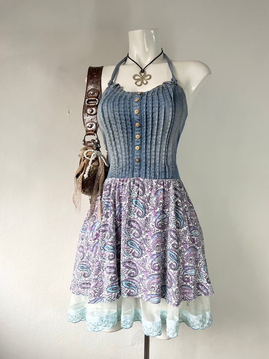 Jean cottage core halter dress
