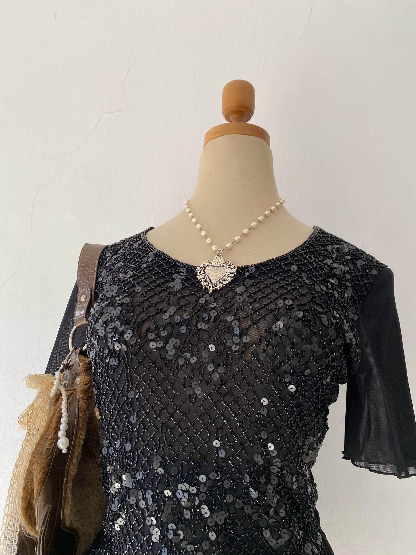 Black sequin-embroidered top
