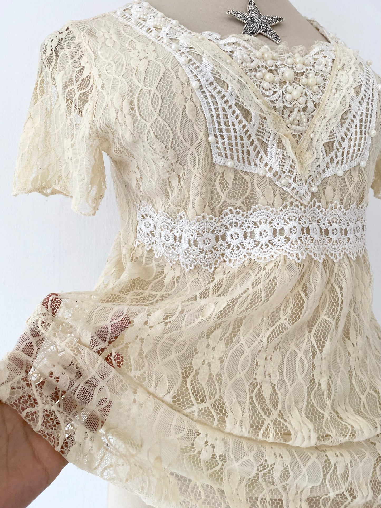 Coquette lace top with pearls