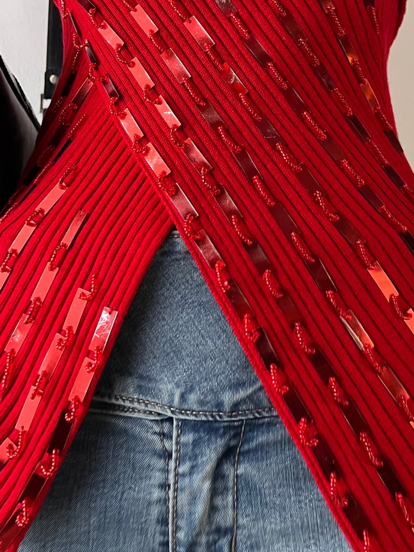 Red sequined wrap top