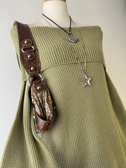 Oversized olive green sweater with flared sleeves