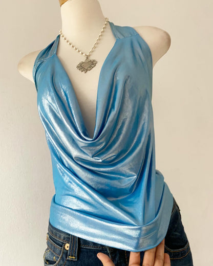 Top tornasol celeste