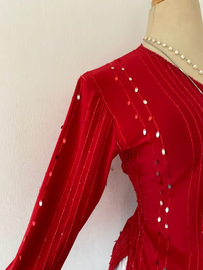 Red top with sequins
