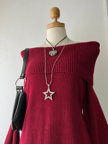 Off shoulder sweater with wide sleeves