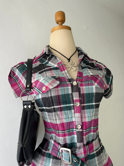 Plaid blouse with belt