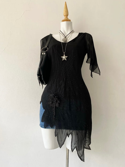 Black asymmetrical fairy top