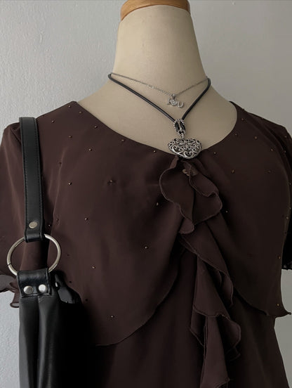 Brown top with sequin embroidery
