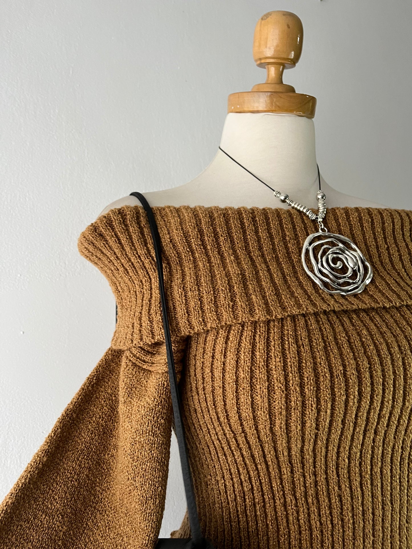 Camel off-shoulder sweater