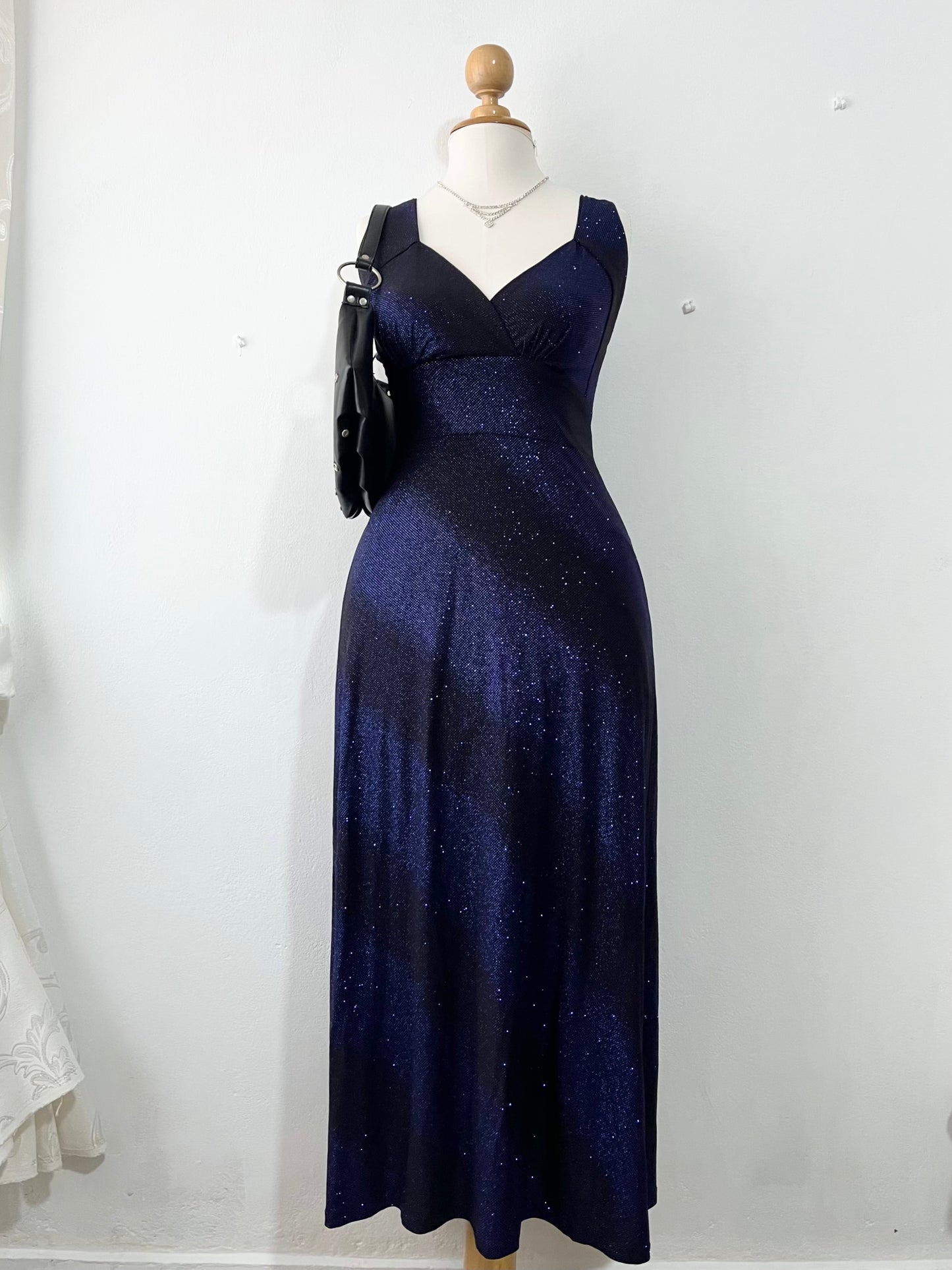 Blue and black sparkly dress with back bow