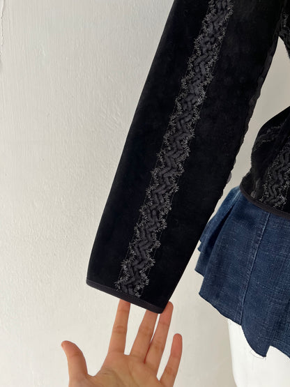 Black jacket with embroidered designs
