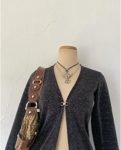 Gray glitter cardigan top