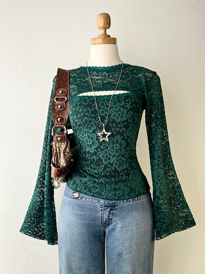 Lace top with flared sleeves
