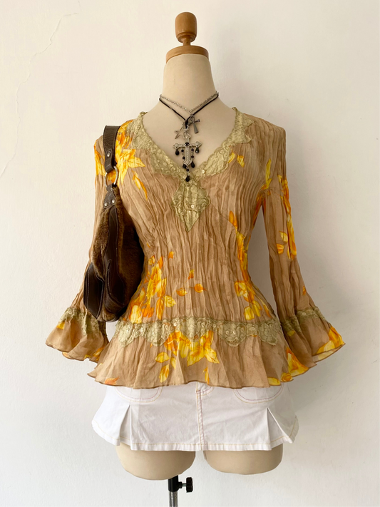 Beige floral blouse