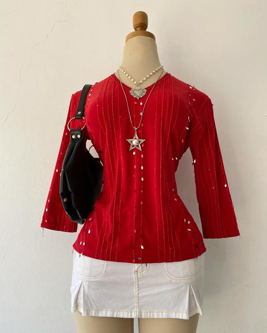 Red top with sequins