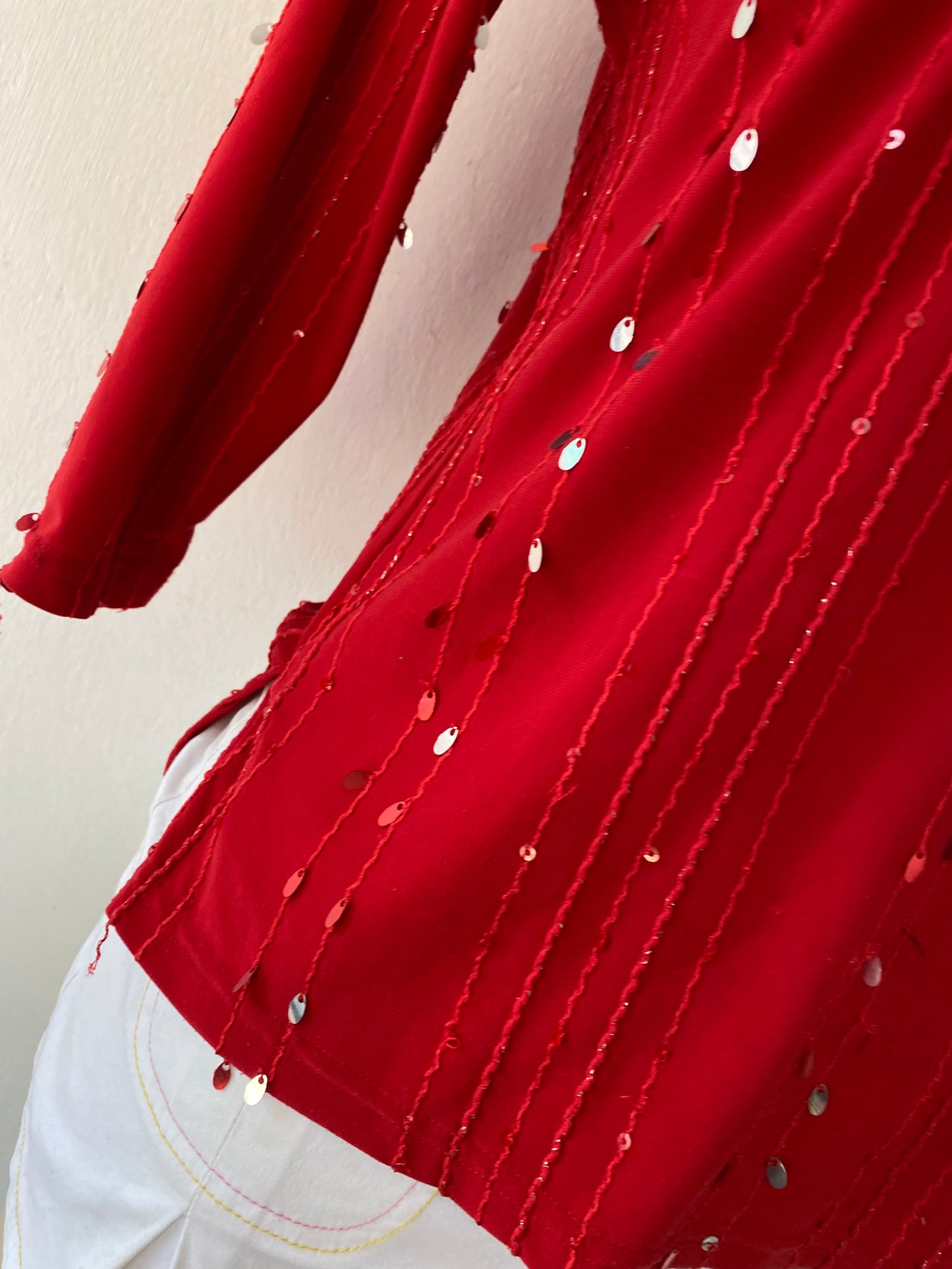 Red top with sequins
