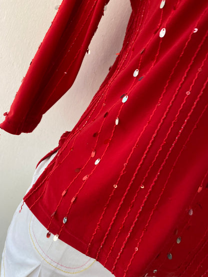 Red top with sequins