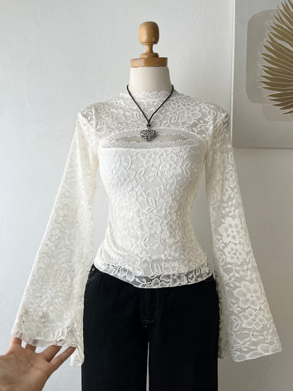 Lace top with flared sleeves