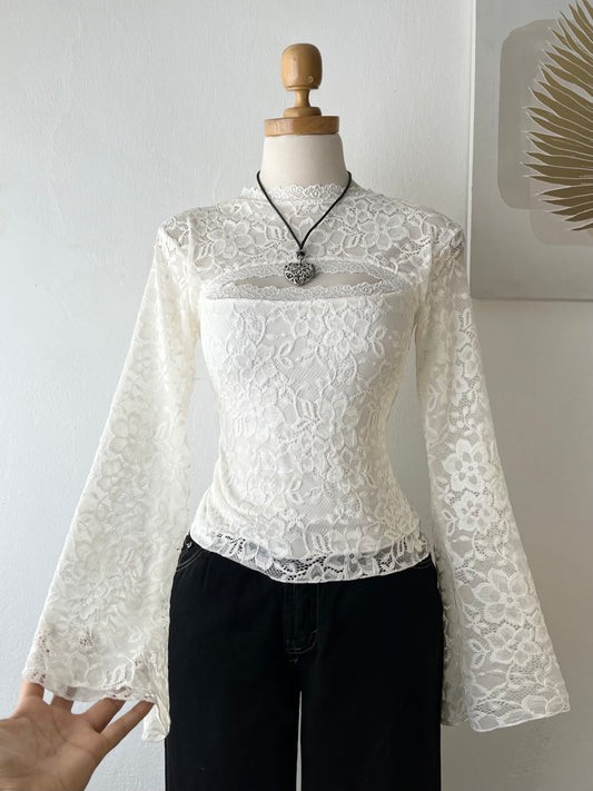 Lace top with flared sleeves