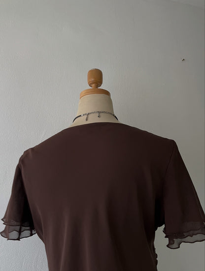 Brown top with sequin embroidery