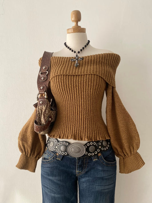 Camel off-shoulder sweater