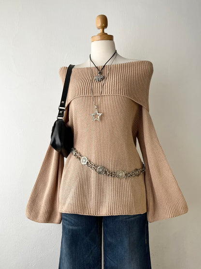 Off-the-shoulder sweater with wide sleeves